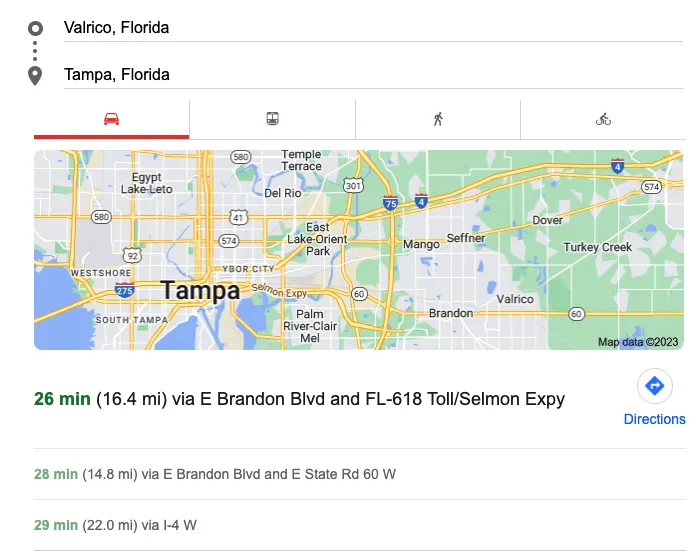 How Far is Valrico From Tampa, FL