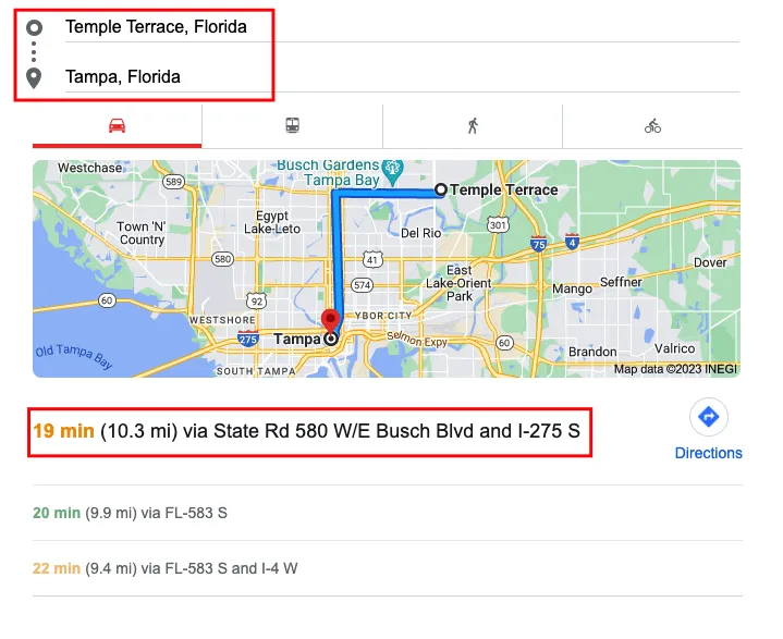 How Far is Temple Terrace, FL From Tampa, FL