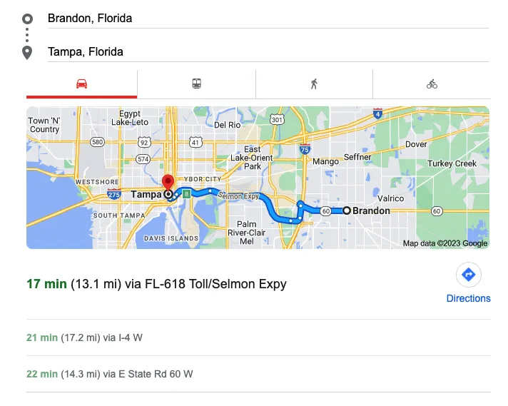 Brandon FL to Tampa FL